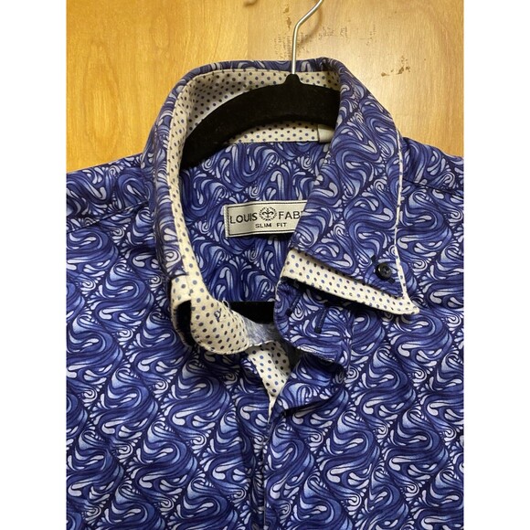 Louis Fabel Dark Blue Quilting Long Sleeve Slim Fit Button Up Men's Shirt Size M - Picture 4 of 9